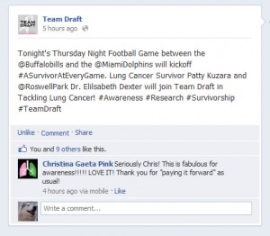 Team Draft Facebook post about the special guests for the Bill's game Thursday night.